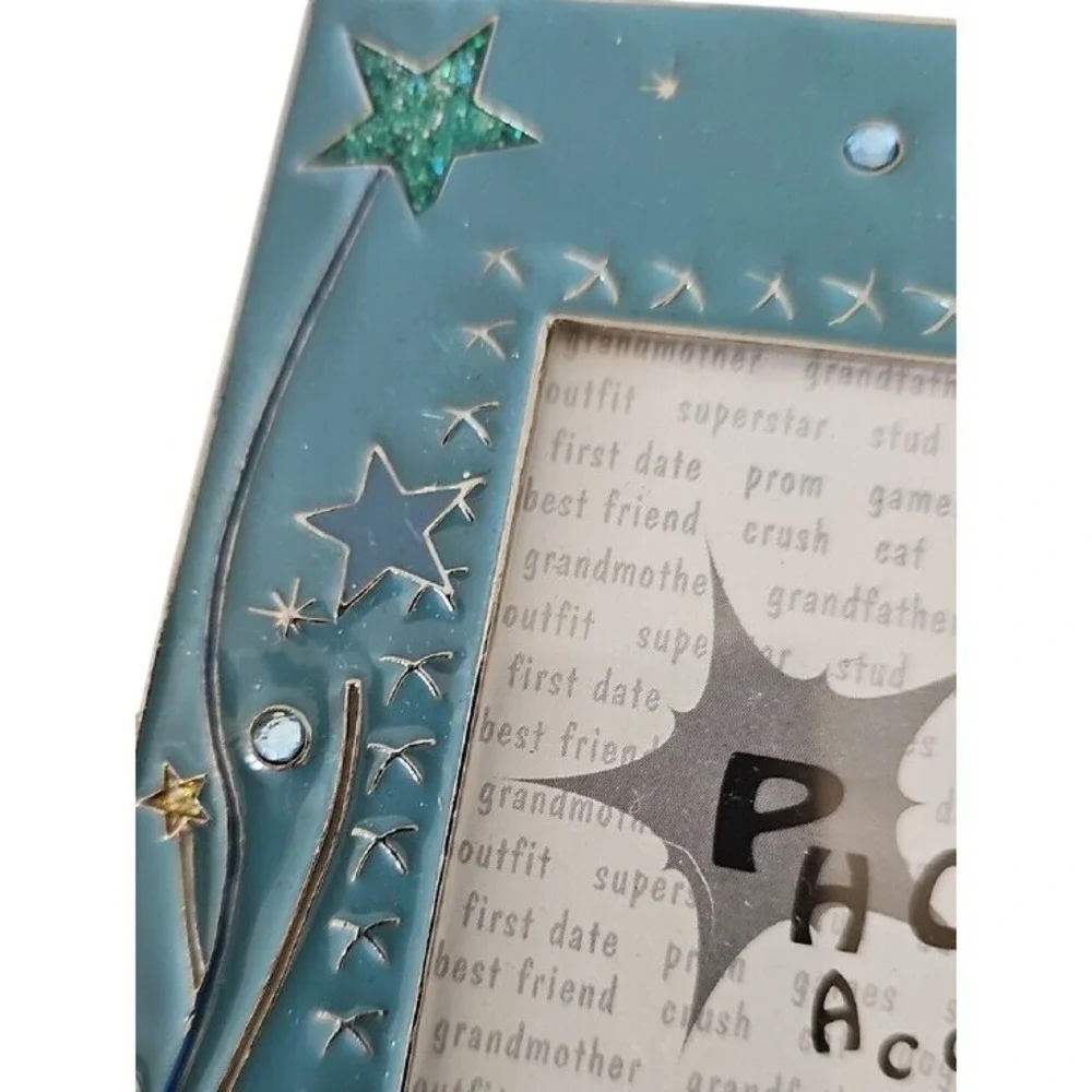 Photo Accessories Teal Blue Enamel Celestial Star Bow 5x5 Square Picture Frame